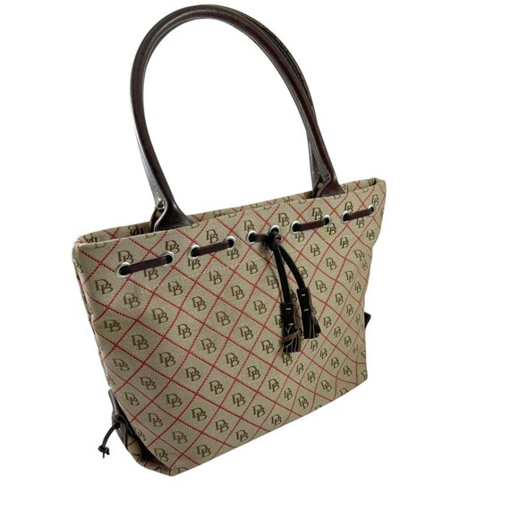 Dooney & Bourke Shoulder Bag Purse Signature Logo Monogram Tan Canvas USA Made - Picture 2 of 10